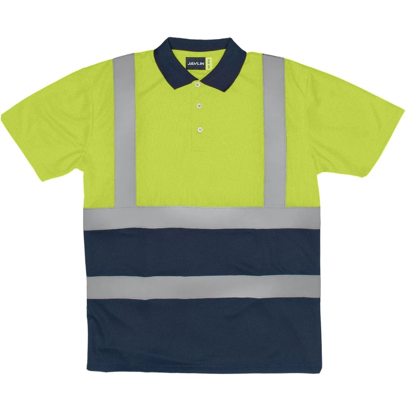 2 tone hiviz golf shirt lime / navy 180g polycotton
